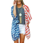 Women's American Flag Kimono Cover up Beachwear Cardigan Loose Tops Shirt Blouse