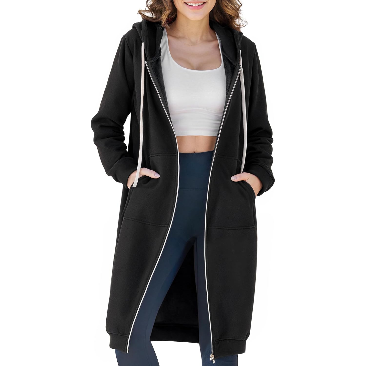 Ablanczoom Womens Long Zip Up Hoodies Comfortable Fleece Fashion Sweatshirts 2026 Casual Jackets With Pockets