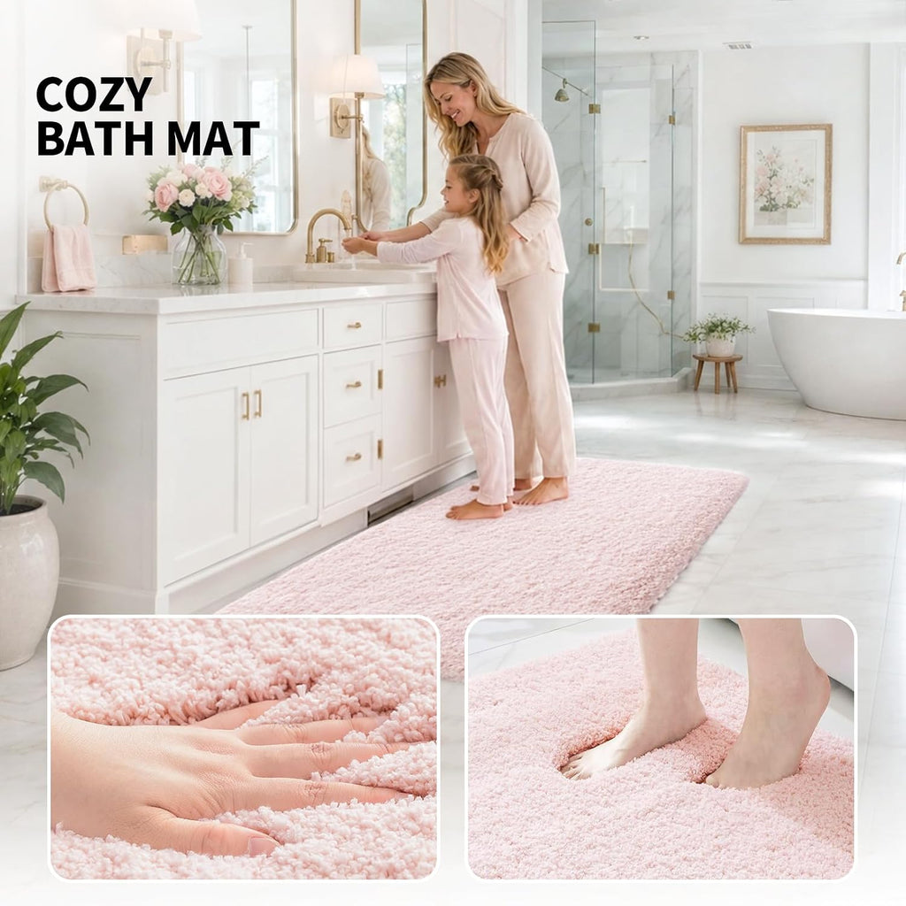 Ilango Pink Bathroom Rugs 24" × 17" Non Slip & Super Absorbent Extra Thick Soft, Washable Bath Mat For Floor, Non Shedding Microfiber Plush Holiday Bath Rug With Rubber For Shower Sink