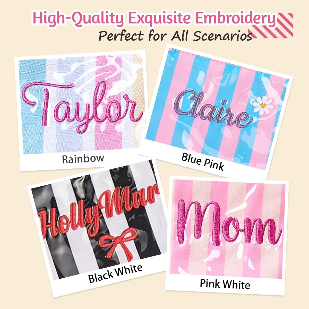 Personalized Jelly Striped Pvc Tote Bag For Women, Custom Waterproof Stylish Plastic Glossy Bag For Beach Pool Large Plaid Letters Print Hobo Handbag For Summer Vacation Travel, Girls Trip Gift