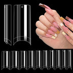 LIONVISON 500PCS No C Curve Nail Tips, Long Square 10 Sizes Half Cover Straight Square French Clear Fake Nail Tips for Acrylic Nails Professional for Nail Art Salon