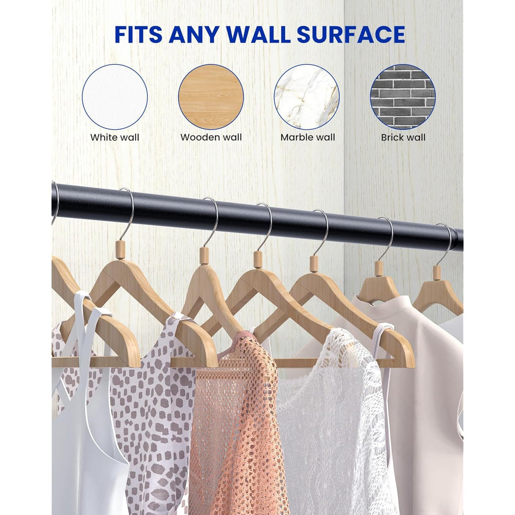 Closet Rods For Hanging Clothes, 17 To 84 Inches Stepless Adjustable Metal Closet Rod, 1.3 Inches Heavy Duty Clothes Hanging Rod For Closet Wardrobes Laundry Rv, Black