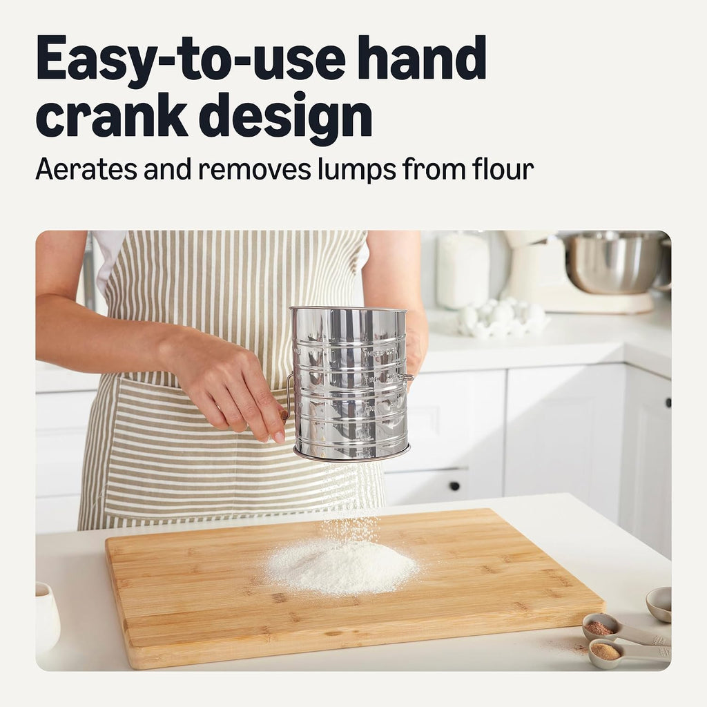 Amazon Basics Stainless Steel Flour Sifter, 3 Cup Capacity For Fine Or Coarse Flour, Dishwasher-Safe