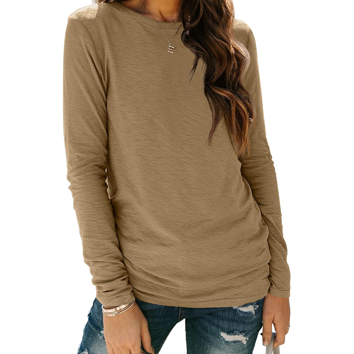 Automet Long Sleeve Shirts For Women Casual Crewneck Tops Basic Tees | Fall Travel Airport Outfits,Winter Clothes,Teacher Shirts,Versatile Basic Tees,Soft & Breathable,Work Tops,Solo Or Layered