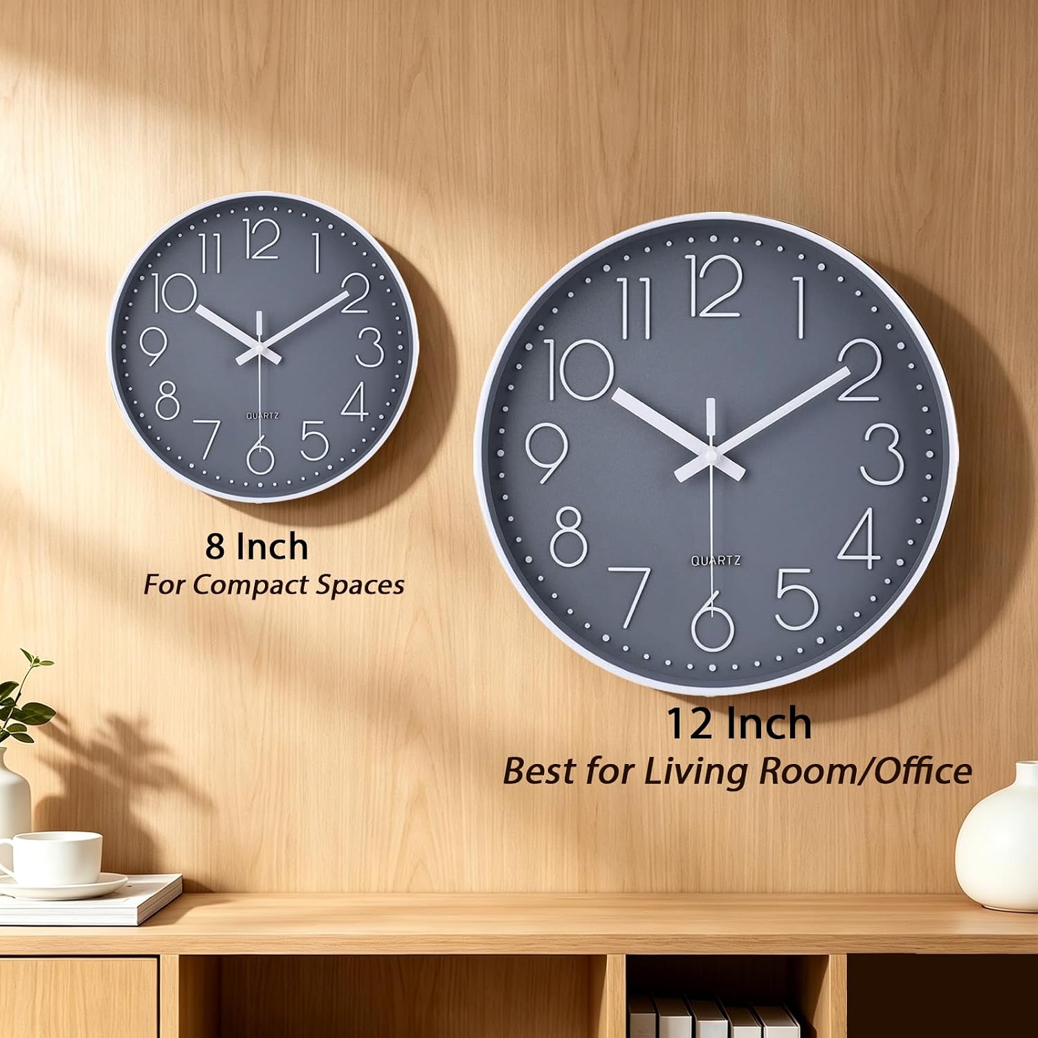 Wall Clock 12 Inch Non-Ticking Silent Battery Operated Round Wall Clock Modern Elegant Simple Style Clock For Home Office Kitchen Bedroom Living Room