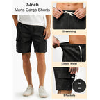 Plepan Men'S Corduroy Cargo Shorts 7" Relaxed Fit 5 Pockets Casual Shorts With Drawstring Elastic Waist & Side Velcro Pockets