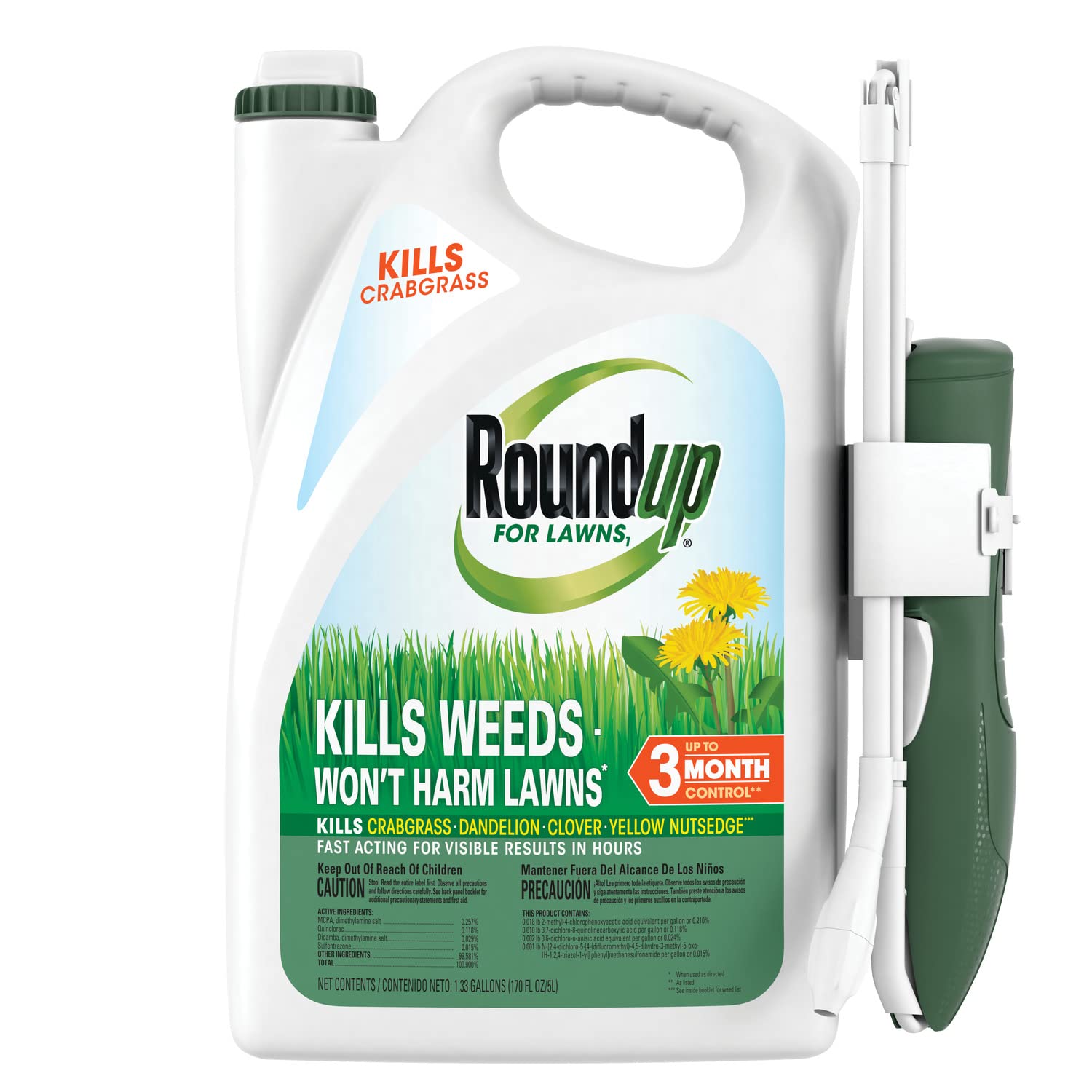 Roundup For Lawns1 With Extend Wand, 1.33 Gal. | Indoor/Outdoor Use, Easy Monitoring, 2 Pre-Filled Bait Stations
