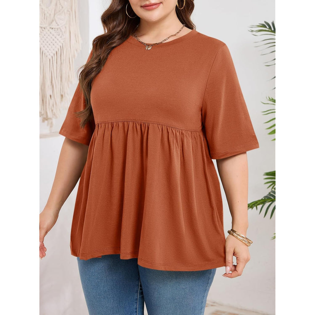 Cicy Bell Womens Summer Babydoll Tops Oversized Short Sleeve Crewneck T Shirts Casual Loose Plus Size Tunics