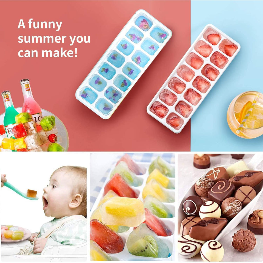 Ice Cube Trays 4 Pack, Airabc Silicone With Removable Lid, Easy-Release Flexible 14-Cube Trays, Lfgb Certified And Bpa Free, Stackable Covers For Cocktail, Freezer | Space-Saving And Stackable, Lfgb Certified And Bpa Free, Easy To Remove