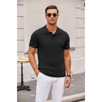 Coofandy Mens Knit Polo Shirts Casual Short Sleeve Button Down Polo Shirt Classic Golf Shirts