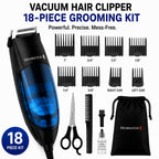 Remington Vacuum Hair Clippers For Men, Mess-Free Haircut & Beard Trimmer Kit With Hair Collection Chamber, Dual Motor Power, 18-Piece Grooming Set