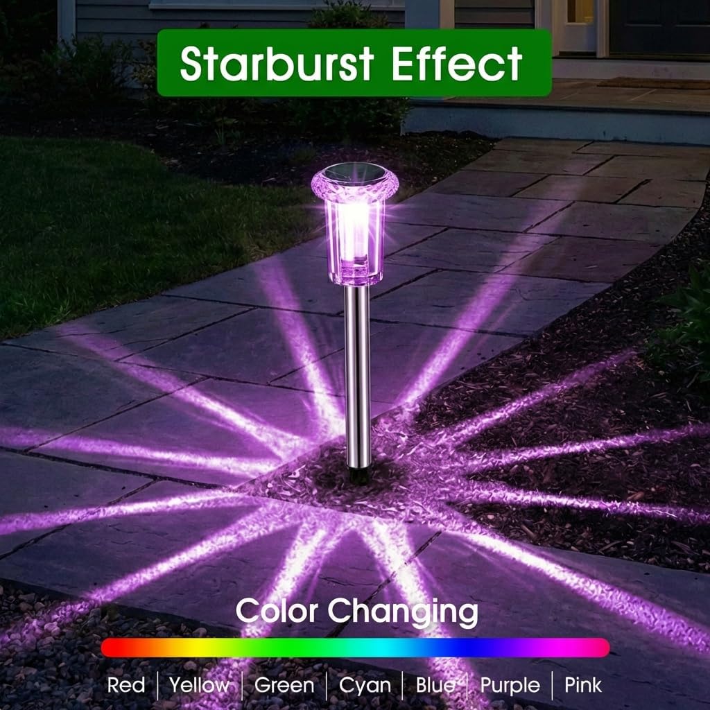 Solar Outdoor Lights, 10 Pack Solar Pathway Lights Outdoor Waterproof, Stainless Steel Stake Lighting For Garden Yard Path Walkway Driveway Patio Lawn Outside Decor,Color Changing
