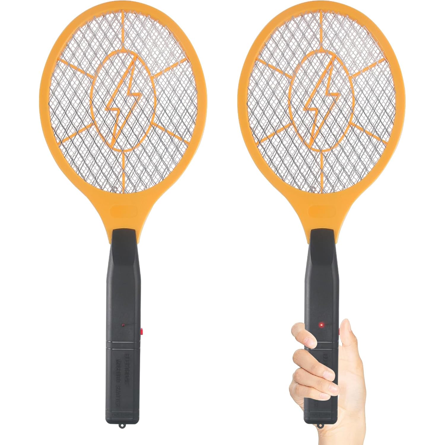 Electric Fly Swatter Handheld Bug Zapper - Indoor Outdoor Zapping Racket For Pest Mosquito & Flies - Battery Powered Safe To Touch With 3-Layer Safety Mesh, Standard Size, Pack Of 2