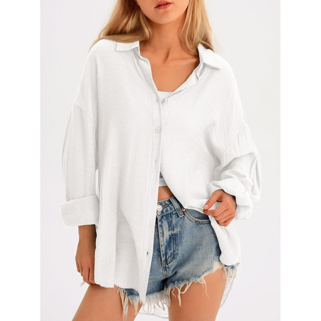 Saodimallsu Womens Oversized Button Down Shirts Long Sleeve Irregular Hem Blouse Tops