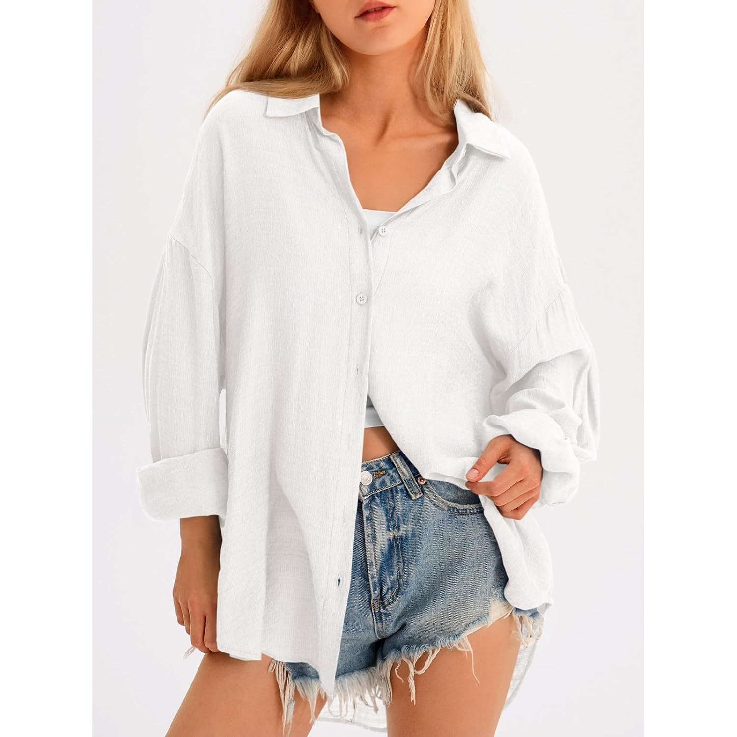 Saodimallsu Womens Oversized Button Down Shirts Long Sleeve Irregular Hem Blouse Tops