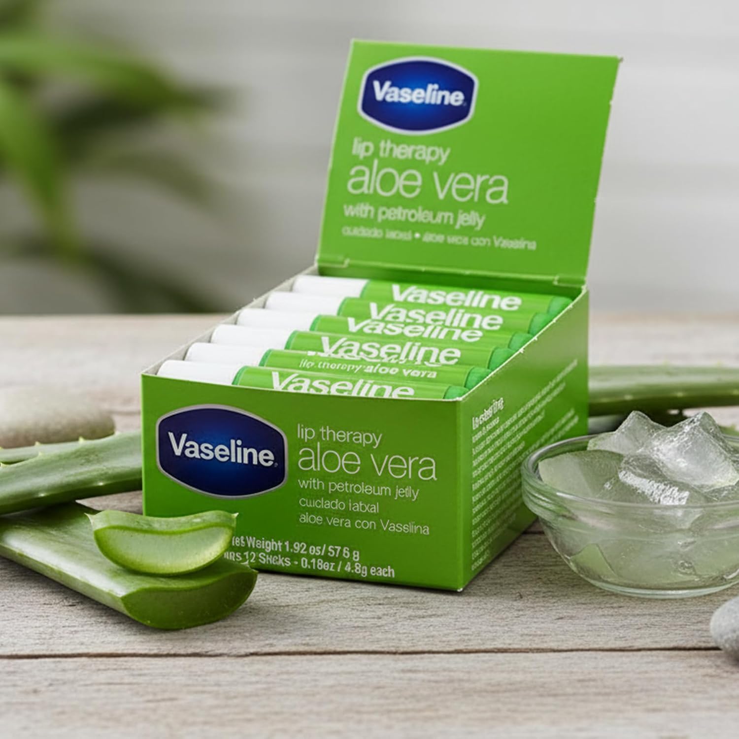 Vaseline Lip W/O Backer Card Aloe - 12 Pack Box