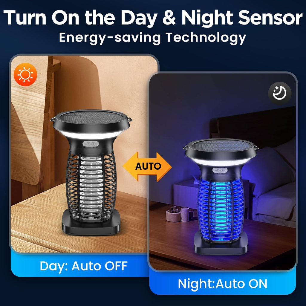Solar Bug Zapper Outdoor Waterproof, Portable & Rechargeable Bug Zapper With Panel Sensor & Led Night Light Mosquitoes Zapper, Electric Fly Zapper For Home, Patio, Backyard, Camping