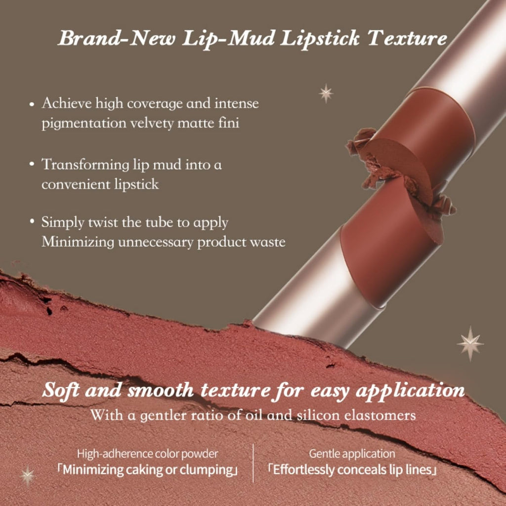 Flower Knows Little Angel Matte Lipstick,Super Soft & Ultra Silky Lip Mud Stick,Long Lasting & Moisturizing Vegan Lip Makeup for Girls&Women,Velvety Brown Finish(C09 Dark Angel)