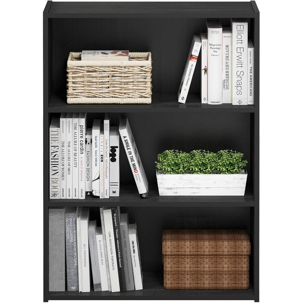Furinno PASIR Book Shelf, 3-Tier Bookshelf, Storage Shelves Bookcase, 9.7 x 23.7 x 31.5, for Living Room, Bedroom, Home Office, Americano