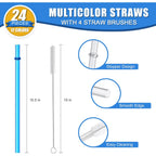 24 Pcs, Reusable Straws With 4 Brushes, 10.5" Long Tritan Hard Plastic Straws, 12 Colors Translucent Replacement Drinking For 16Oz-32 Oz Tumblers, Cups, Jars, Stanley, Yeti, Starbucks, Bpa Free
