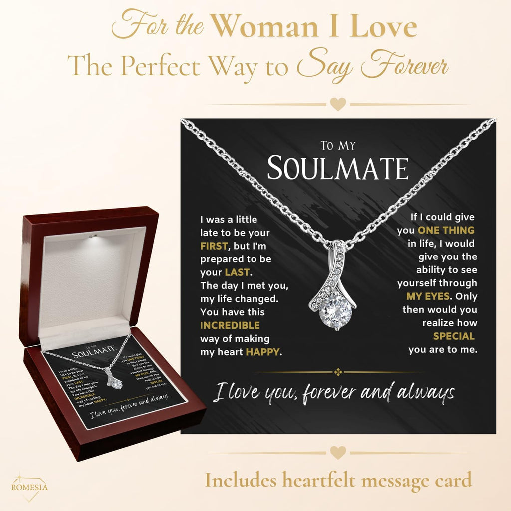 To My Soulmate Necklace For Women, Soul Mate Jewelry, for Girlfriend, Future Wife, To My Wife from Husband Necklaces For Women Pendant With Sentimental Message Card in Elegant Box
