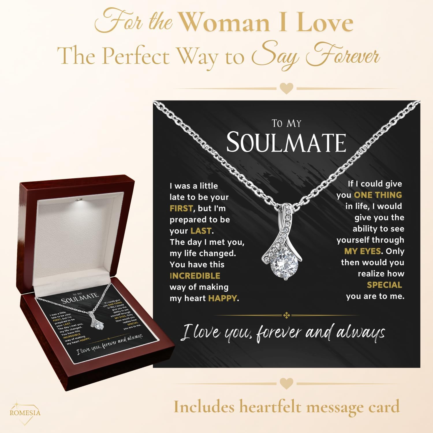 To My Soulmate Necklace For Women, Soul Mate Jewelry, for Girlfriend, Future Wife, To My Wife from Husband Necklaces For Women Pendant With Sentimental Message Card in Elegant Box