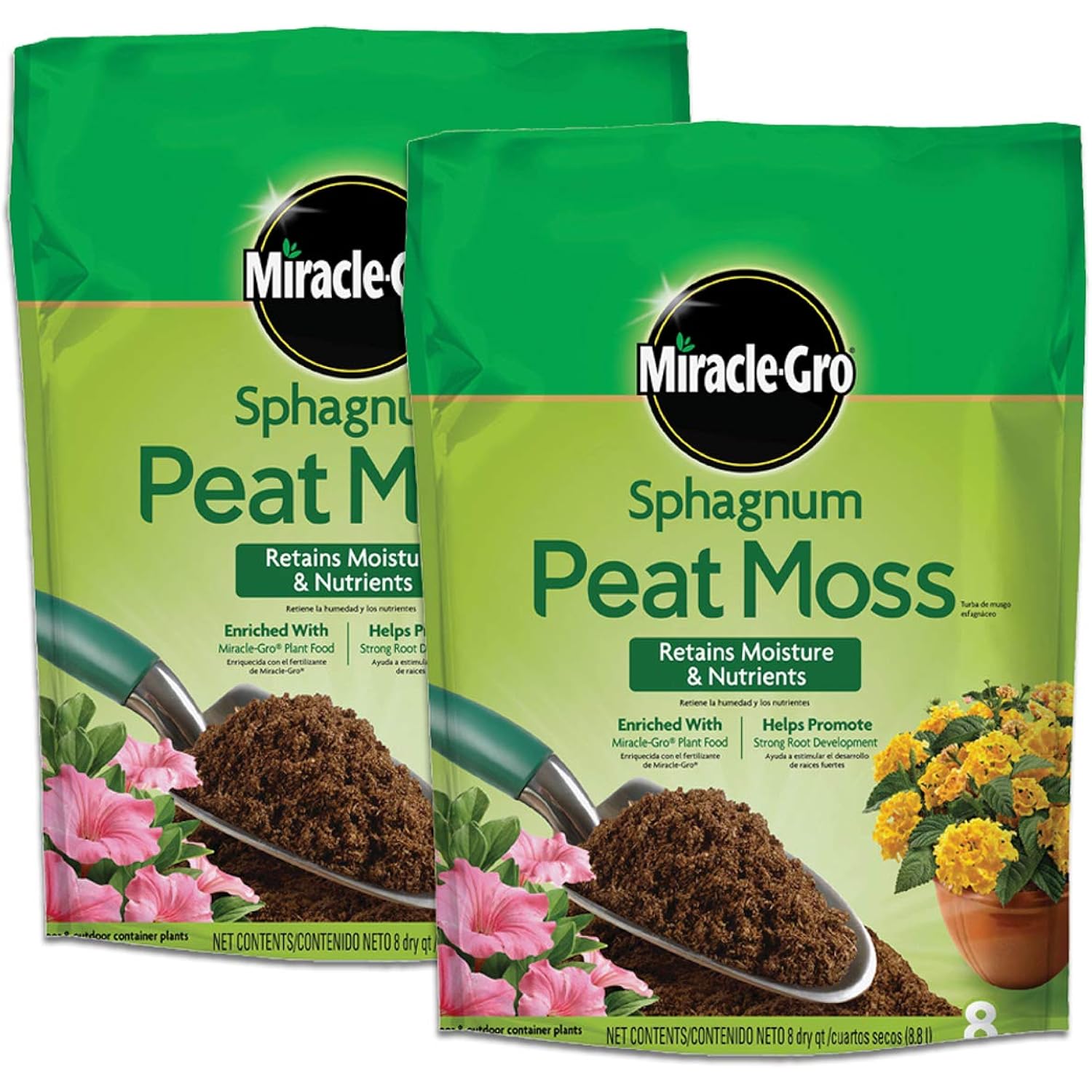 Miracle-Gro Sphagnum Peat Moss, 8 Qt. (2-Pack) | Enriched With Plant Food, Add To Potting Mix And Native Soil