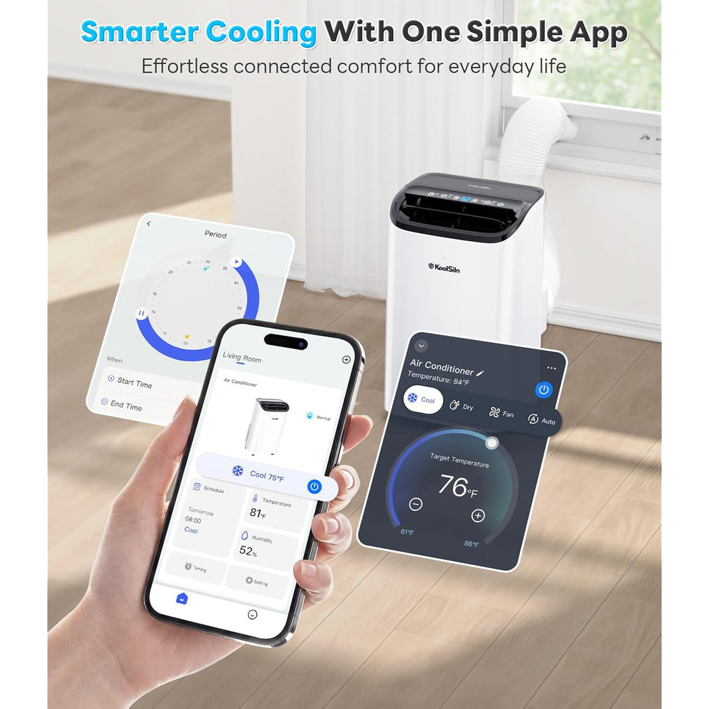 14,000 Btu Portable Air Conditioner With Wifi & Remote Control, Cools Up To 700 Sq.Ft, Auto-Evaporation Low Noise Portable Ac Unit For Large Room, Office, Garage, White