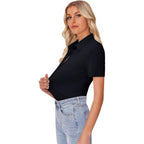 Womens Button Down Shirt Slim Fit Stretch Short Sleeve Dress Shirts Wrinkle Free Solid Formal Work Blouses