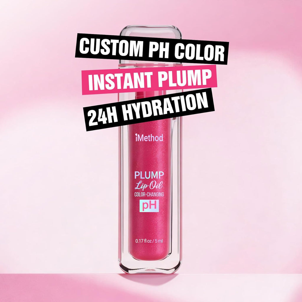 iMethod pH Plumping Lip Gloss - Color Changing Lip Oil with 24H Hydration, High-Shine Long Lasting Lip Tint, Lightweight Non-Sticky, with Lip Gloss Keychain Holder, 055 pH Rose