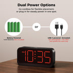Battery Operated Alarm Clock For Bedroom Travel: Cordless Compact Large Display Digital Clock With Auto Dimming - 4 Dimmers Easy To Use For Adults Seniors Red Digits
