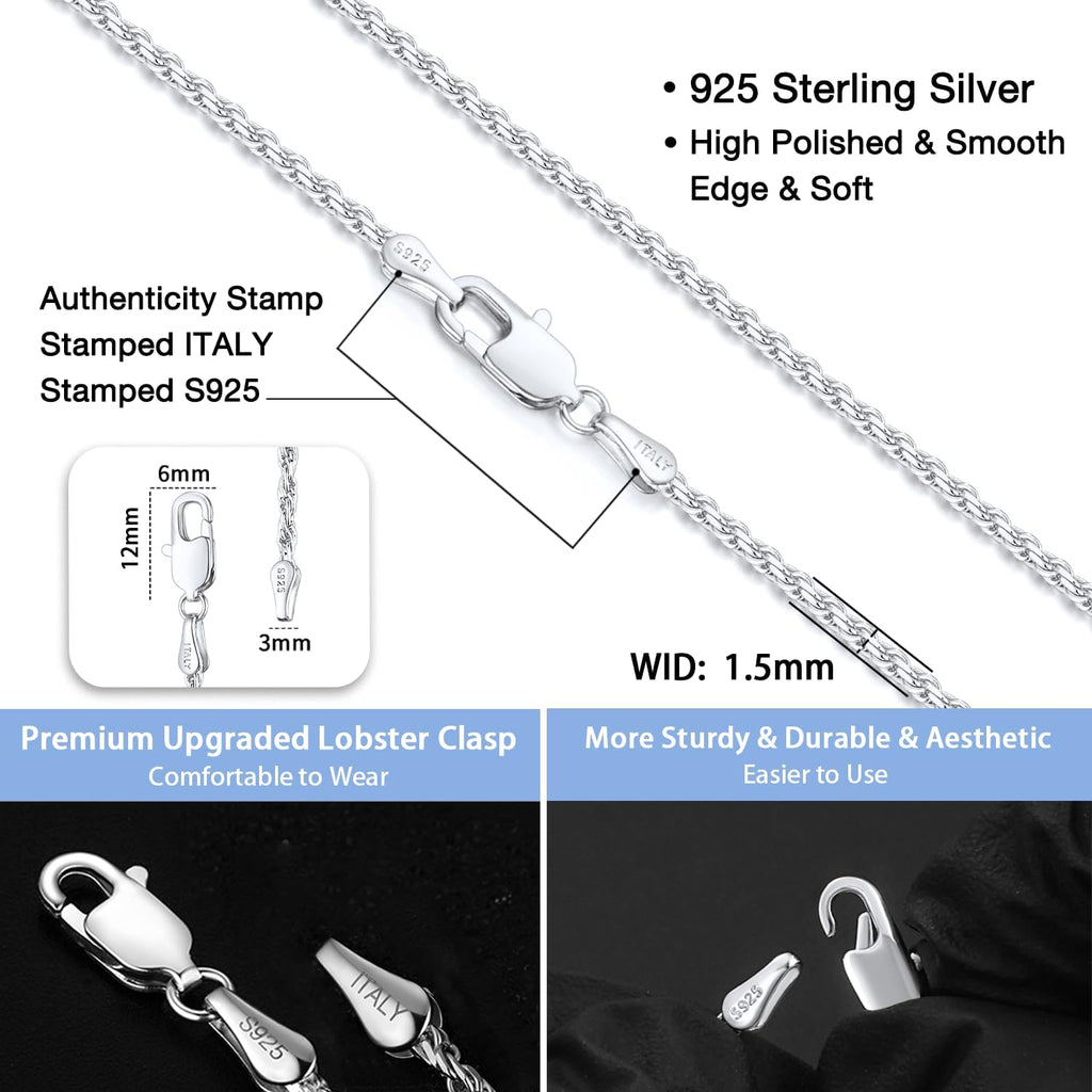 Jewlpire 1.5mm Rope Chain 925 Sterling Silver Chain Necklace for Women, 14K Gold Plated Chain for Women Sturdy Women's Chain Necklaces, 16 18 20 22 24 26 Inch