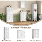 Choochoo 51" H Bathroom Floor Cabinet With Drawers And Adjustable Shelves | Bathroom Storage Cabinet, Freestanding Kitchen Pantry Cupboard With 4 Doors For Living Room, White