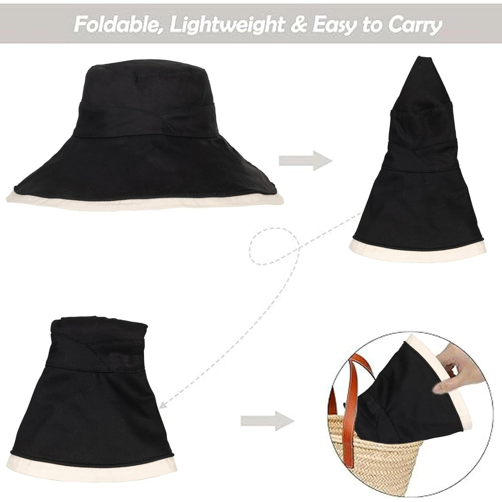 Sun Hat for Women Wide Brim Reversible Double-Sided UV Protection Cotton Fishing Bucket Hat Summer Beach UPF 50+