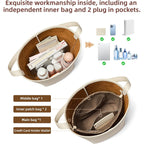 Genuine Leather Bucket Bag with Credit Card Holder Wallet, First Layer Pebble-grained Calfskin Tote Bag