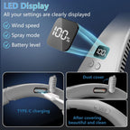 Neck Fan With Mist,Foldaway Neck Fan With Mist,Personal Fan For Neck Wearable Hanging Around,Cordless Neck Coolers For Female Male Kids Dad Mom Extremely Hot Weather Light Blue