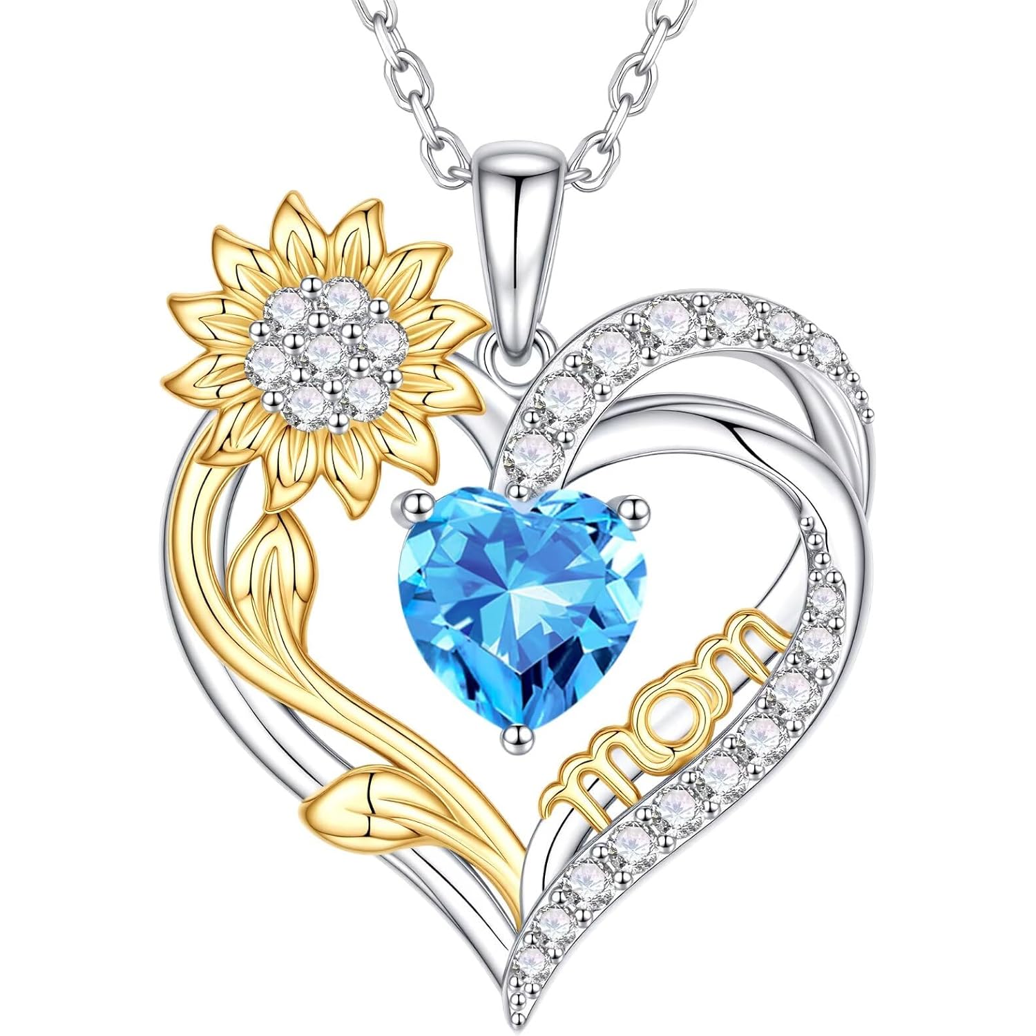 Iefil Mothers Day Gifts for Mom - 925 Sterling Silver Sunflower Necklaces for Women, Birthstone Jewelry Gifts for Mom/Mother in Law