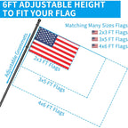 Zmtech Flag Pole - Upgraded Bracket, 6 Ft Stainless Steel Flag Poles For Outside House, Residential Or Commerical, Tangle Free Flag Pole Kit For American Flag (Without Flag, Black)