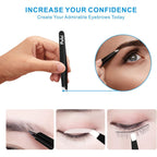 Pefei Tweezers Set - Professional Stainless Steel Tweezers for Eyebrows - Great Precision for Facial Hair, Splinter and Ingrown Hair Removal (Black)
