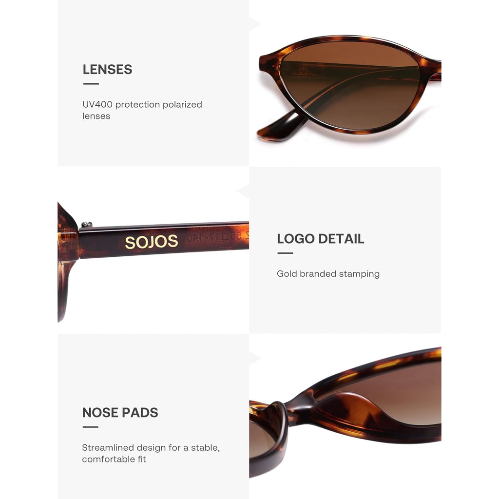 SOJOS Trendy Polarized Oval Sunglasses for Women Retro Chic 90s Shades Lightweight Sunnies SJ2656