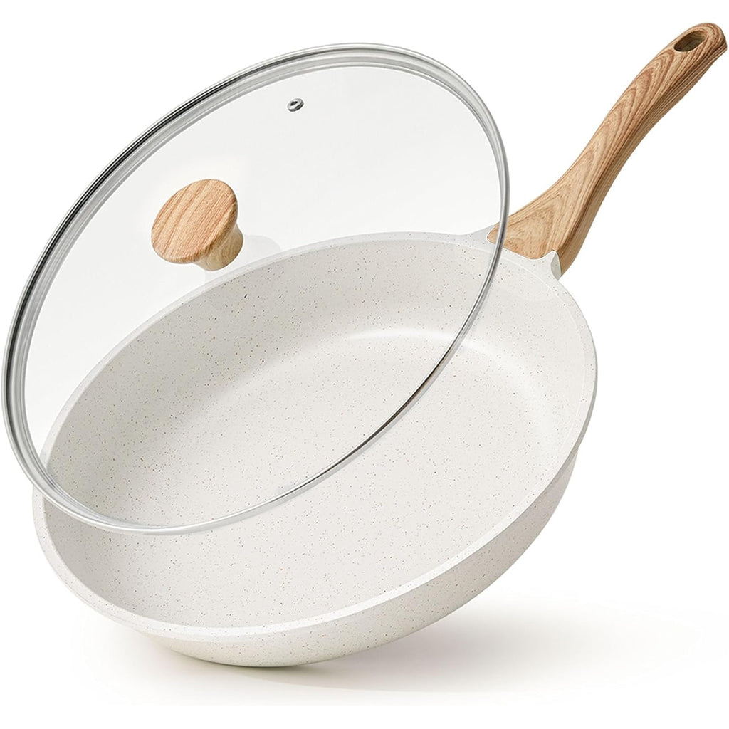 SENSARTE Nonstick Ceramic Frying Pan with Lid 8/9.5/10/11/12.5 Inch Omelet Pan Skillet, Free of Intentionally Added PFAS/PTFE Non-toxic Chef's Pan Induction Compatible Pan, Heat Resistant Handle