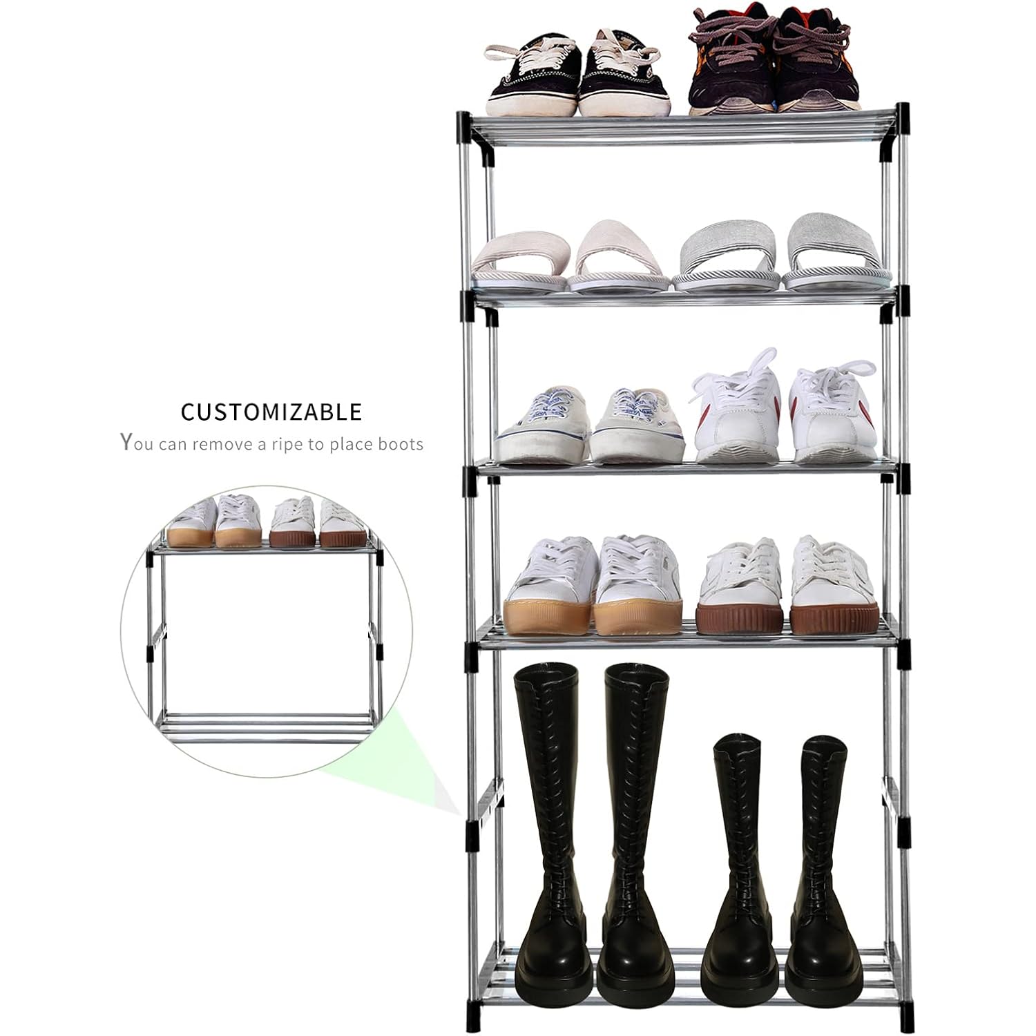 Jucaifu Stackable Small Shoe Rack, Entryway, Hallway And Closet Space Saving Storage And Organization (3-Tier, Black)