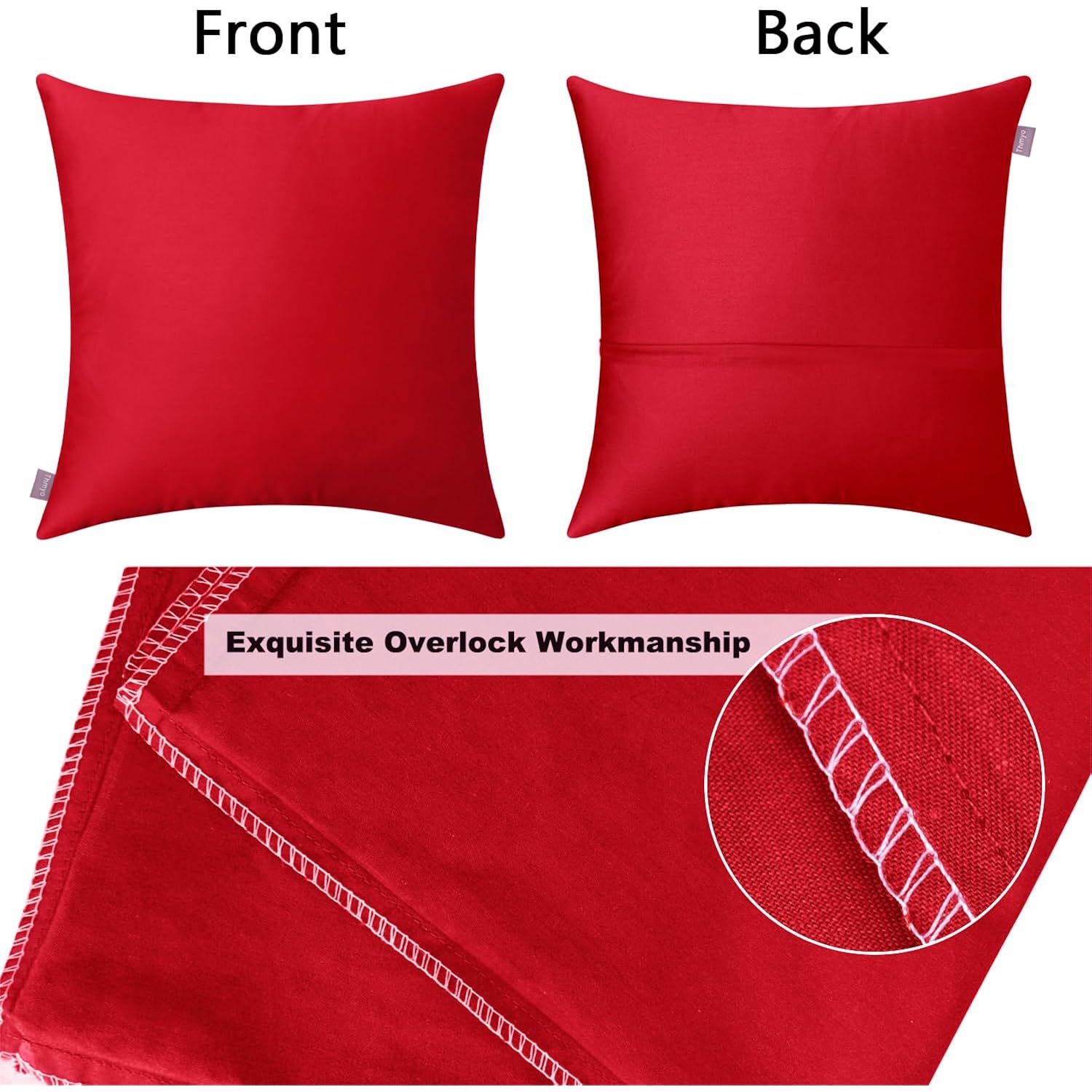 Thmyo 4-Pack 100% Cotton Comfortable Solid Decorative Throw Pillow Case Square Cushion Cover Pillowcase Sublimation Blank Pillow Covers Diy Throw Pillowcase For Couch Sofa Bed(18X18 Inch/45X45Cm,Red)