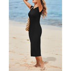 Wenrine Women'S Short Sleeve T-Shirt Dress Summer Crew Neck Basic Solid Casual Long Midi Dresses
