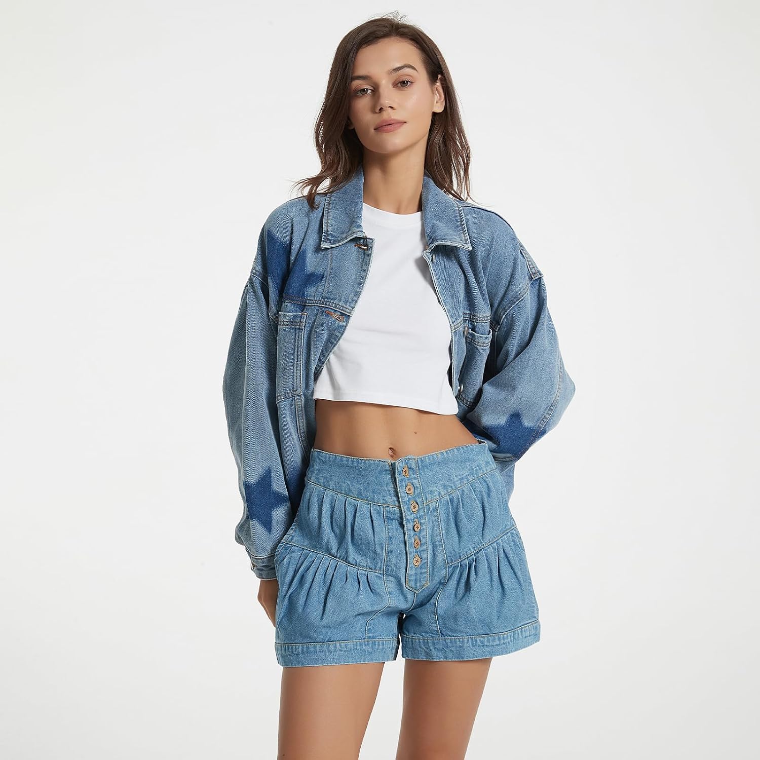 Vintage Oversized Women Denim Jacket, Retro Boyfriend Jean Coat With Button Up, Baggy Fit, Pockets, Casual Outerwear
