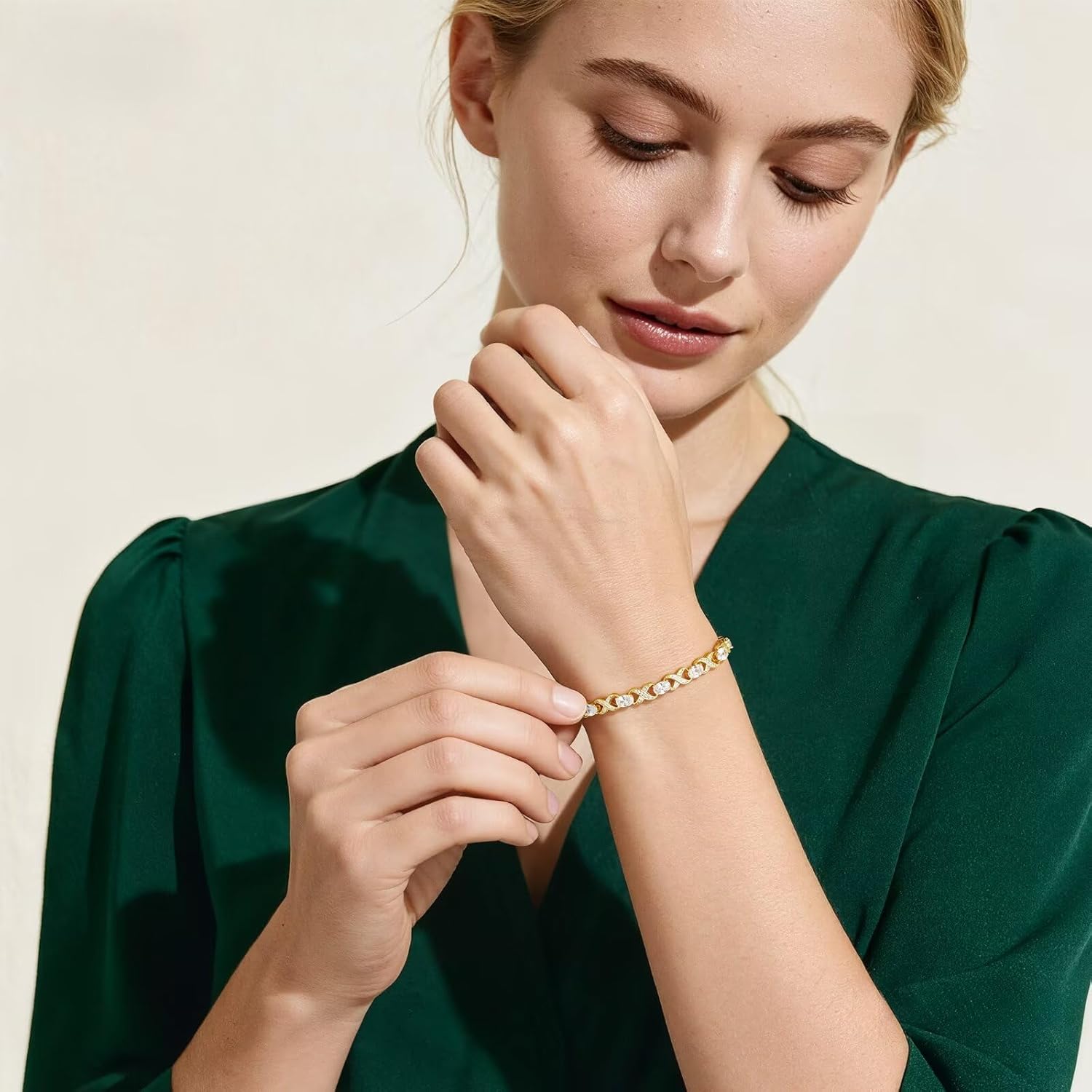 Iefil Mothers Day Gifts - 14K Gold Plated 925 Sterling Silver Tennis Bracelets for Women Unique X O Design Birthday Mothers Day Gifts for Wife Mom Daughter