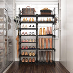 ROJASOP Shoe Rack Organizer, 8-Tier Metal Shoe Rack for Closet Entryway Garage, 26-32 Pairs Tall Shoe Boot Storage Shelf with 15 Hooks, Stackable Large Shoe Stand