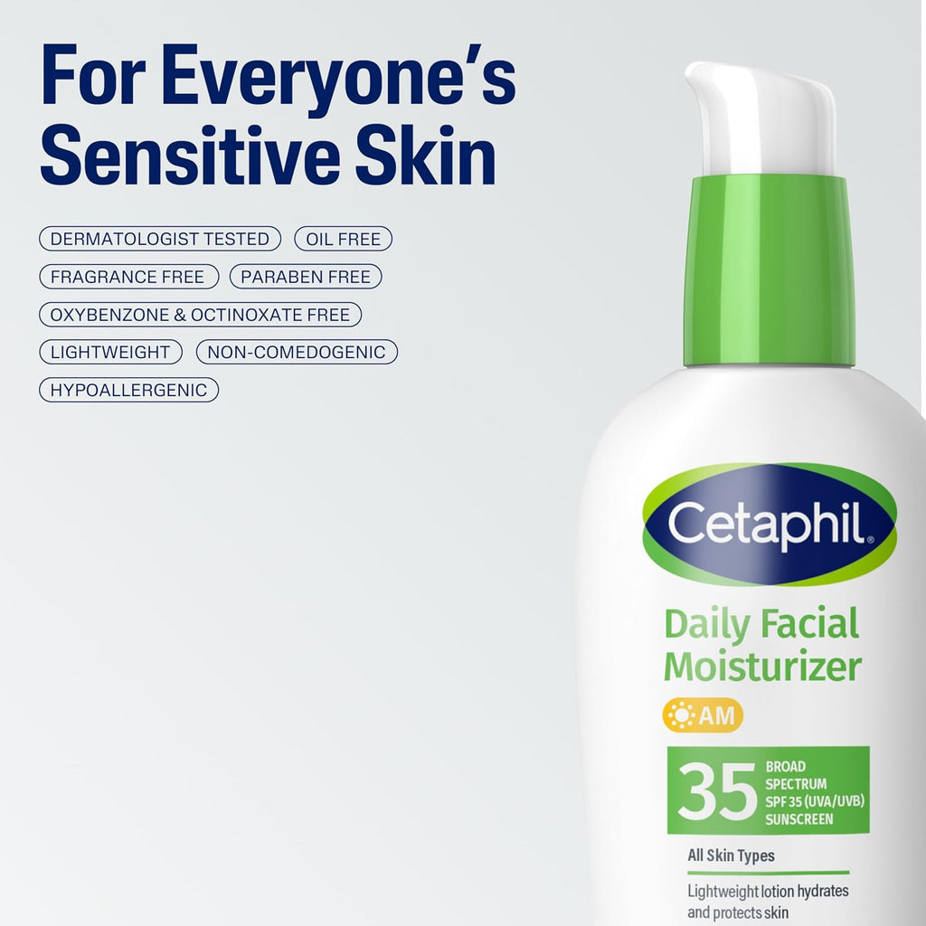 Cetaphil Face Moisturizer, Daily Oil Free Facial Moisturizer With Spf 35, For Dry Or Oily Combination Sensitive Skin, Fragrance Free Face Lotion
