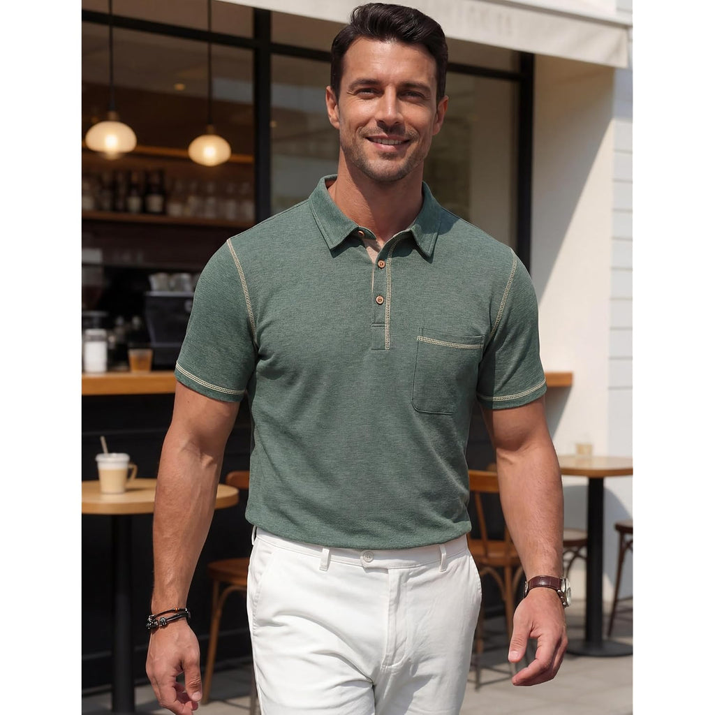 Mens Polo Shirts Short Sleeve Casual Summer Lightweight Cotton Golf Polo Shirts With Pocket