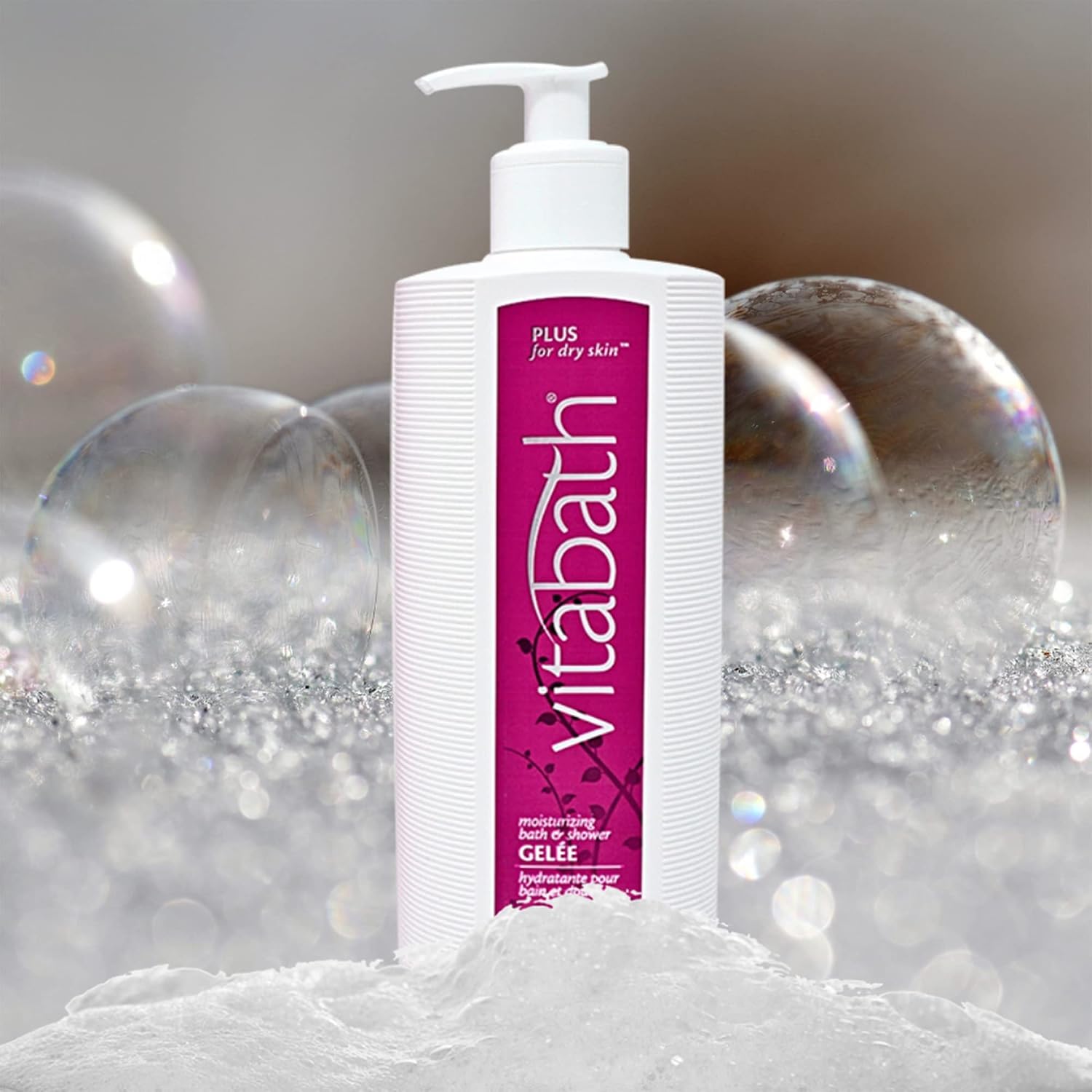 Vitabath Plus For Dry Skin Moisturizing Bath & Shower Gel Wash Replenishing Oils Deeply Hydrate & Soothe Dryness, Body Cleanser, Skin Restore & Foaming Gelee Bath - 21 Oz